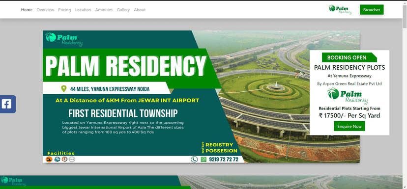 Palm Residency Landing Page screenshot